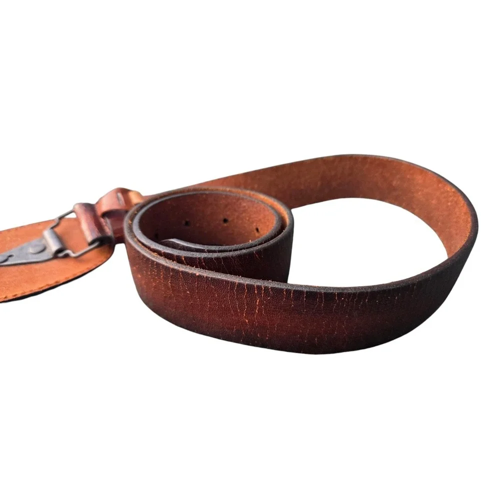 Men's Vintage Distressed Brown Leather Belt Waist 32-36